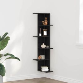 Wall Corner Shelf Black Oak 36,5x36,5x140 cm Engineered Wood