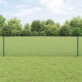 Welded Wire Fence with 5 U Posts Green 0.6x10 m Steel
