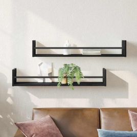 Wall Shelves 2 pcs Black Oak 80x16x14 cm Engineered Wood