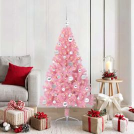 EMBERI Artificial Pre-lit Christmas Tree with 150 LEDs Pink 150 cm PVC
