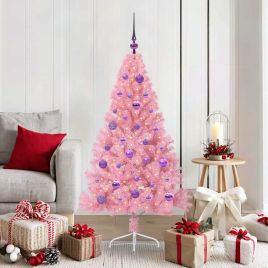 EMBERI Artificial Pre-lit Christmas Tree with 150 LEDs Pink 150 cm PVC