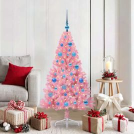 EMBERI Artificial Pre-lit Christmas Tree with 150 LEDs Pink 150 cm PVC