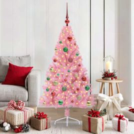 EMBERI Artificial Pre-lit Christmas Tree with 150 LEDs Pink 150 cm PVC