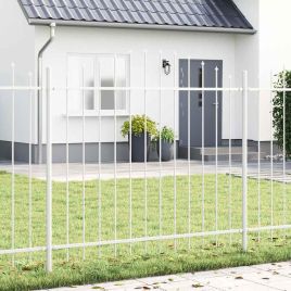 White Garden Fence with Hoop Top, 3.4m x 1.25m - Made of Steel