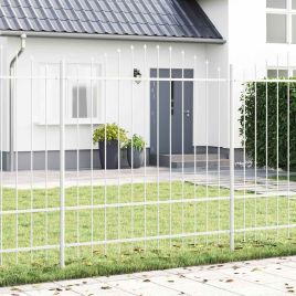 Garden Fence with Hoop Top - White, 11.9 x 1.75 m, Made of Steel