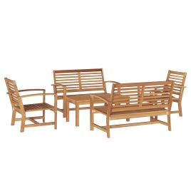 ERMFORD Garden Sofa Set 5 pcs Solid Teak Wood - Natural