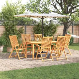 NOELM Garden Dining Set Folding 7 pcs Solid Acacia Wood - Brown