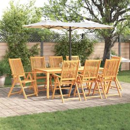 NOELM Garden Dining Set Folding 9 pcs Solid Acacia Wood - Brown