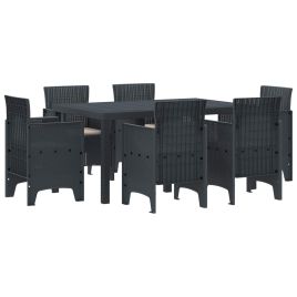 ORHEAT Garden Dining Set 7 pcs Anthracite Polt Rattan