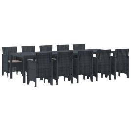 ORHEAT Garden Dining Set with Cushion 11 pcs Anthracite Poly Rattan
