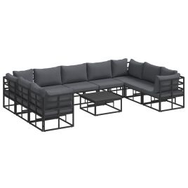 ASCOUR Garden Sofa Set with Cushion 10 pcs Aluminium - Black