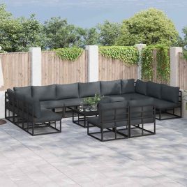 LAERIDG Garden Sofa Set with Cushion 12 pcs Aluminium - Black