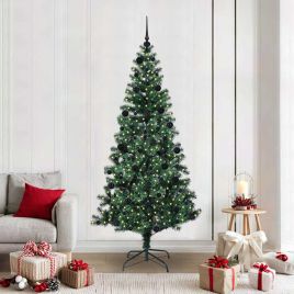 CHERLI Artificial Pre-lit Christmas Tree Green 210 cm PVC and Metal
