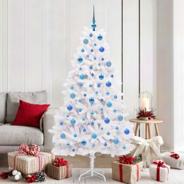 CUDWIN Artificial Hinged Christmas Tree White 180 cm PVC and Steel