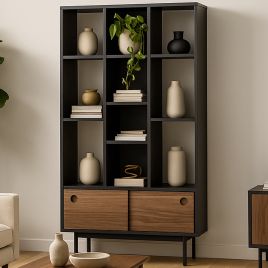 DENFIELD Display Rack - Black with Dark Oak