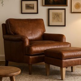 MAPLEWOOD Leather Footstool - Brown