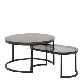 Spiro Round/Oval Coffee Table Set with Black Marble/Smoked Glass Top