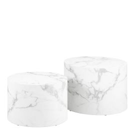 DISA Round Coffee Table in White Marble and Carrara Rough Paper - Set of 2