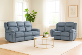 ELMYRA Fabric 3 and 2 Seater Recliner Sofa Set - Grey