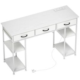 HERON Computer Desk with Power Outlets Office Desk White