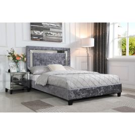 Crediton Crushed Velvet Double Bed with Mirror - Silver