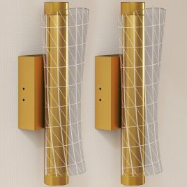 HERON Led Wall Lamp 2 Pack Modern Indoor Geometric Mesh Wall Light Gold Tone