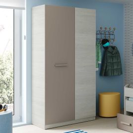 Wardrobe - ALMIRA 2 Door Wardrobe White and Grey 90cm