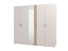 Wardrobe - GRANDE 5 Door Mirrored Wardrobe Cashmere And Artisan Oak Effect 220cm