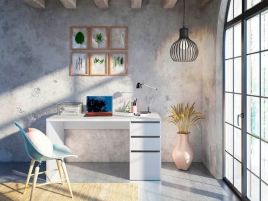 Giovannique Artic White Office Desk with Cupboard and Drawers - White