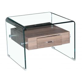 Rochford Clear Glass Lamp Table with Wooden Drawer - Square