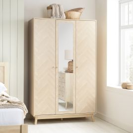 HEARTHEN 3 Door Mirrored Wardrobe Light Oak - 112cm