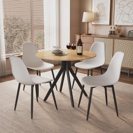 NEXO Round Dining Table with 4 Curve Plastic Chairs - Light Oak with White
