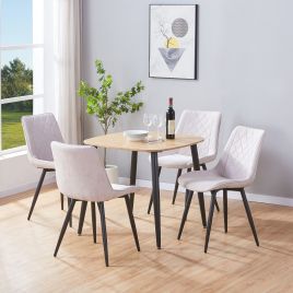 NEXO Square Dining Table with 4 Diamond Stitch Fabric Chairs - Light Oak with Natural