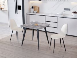 NEXO Square Dining Table with 2 Curve Plastic Chairs - Grey Oak with Calico