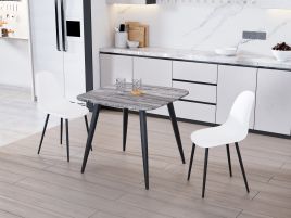 NEXO Square Dining Table with 2 Curve Plastic Chairs - Grey Oak with White