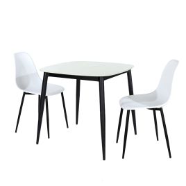 NEXO Sintered Stone Square Dining Table with 2 Curve Plastic Chairs - Gloss White with Gloss White