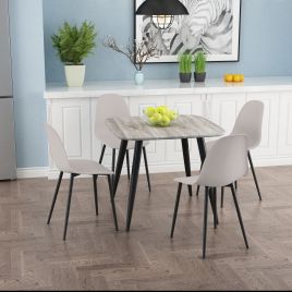 NEXO Square Dining Table with 4 Curve Plastic Chairs - Grey Oak with Calico