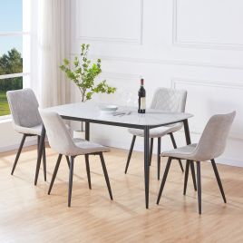 NEXO Sintered Stone Rectangular Dining Table with 4 Cord Diamond Stitch Fabric Chairs - Light Grey