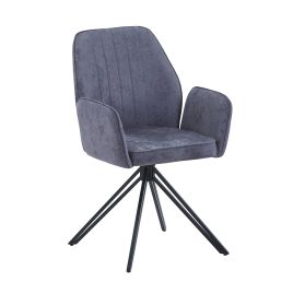 ZYRA Set of 2 Fabric Swivel Dining Armchairs - Grey and Black