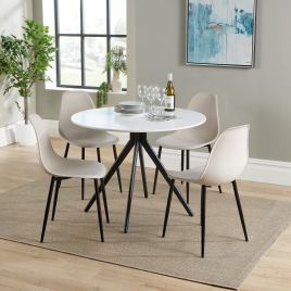 NEXO Round Dining Table with 4 Curve Plastic Chairs - White with Calico