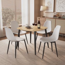 NEXO Square Dining Table with 4 Curve Plastic Chairs - Light Oak with White