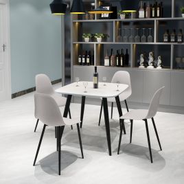NEXO Square Dining Table with 4 Curve Plastic Chairs - White with Calico