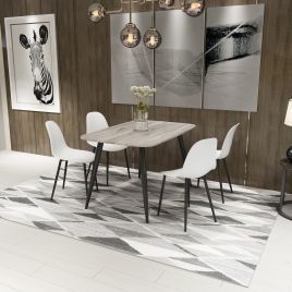 NEXO Rectangular Dining Table with 4 Curve Plastic Chairs - Grey Oak with White