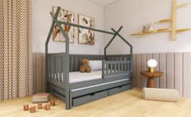 Single Bed - TEXAS Wooden 3ft Bed with Trundle and Foam Mattresses Graphite