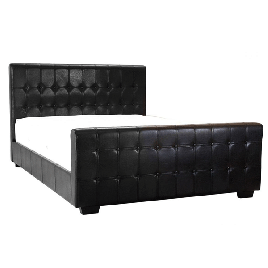 Beverley Buttoned Leather Effect Kingsize Bed - Black