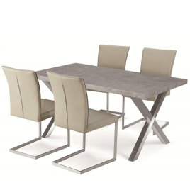 Tenby Leather Effect Dining Chairs Set of 2 in Stainless Steel Base - Beige