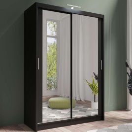 Sliding Wardrobe - AURORA 2 Door Full Mirrored Wardrobe Black 150cm
