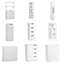 Elegant White Bathroom Cabinet with Drawers and Shelves - 9 Optional Sizes