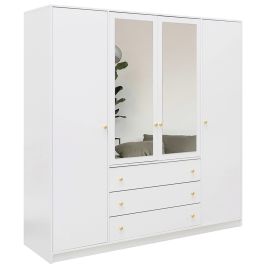 ELVIRO 4 Door Mirrored Wardrobe with 3 Drawers White - 196cm