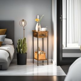 VANTORA Bedside Tables Set of 2 Slim Nightstands with Drawer - Rustic Brown